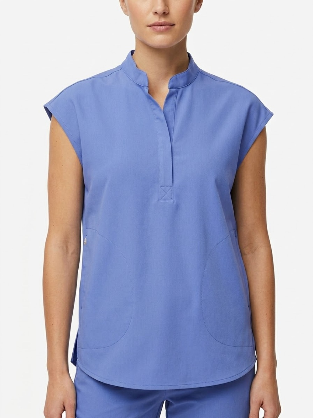 FIGS Rafaela Oversized Scrub Top Small Blue Sleeveless Mandarin Collar
